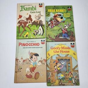 Walt Disney Book Club Edition Lot Of 4 Bambi, Brer Rabbit, Pinocchio, Goofy Vtg